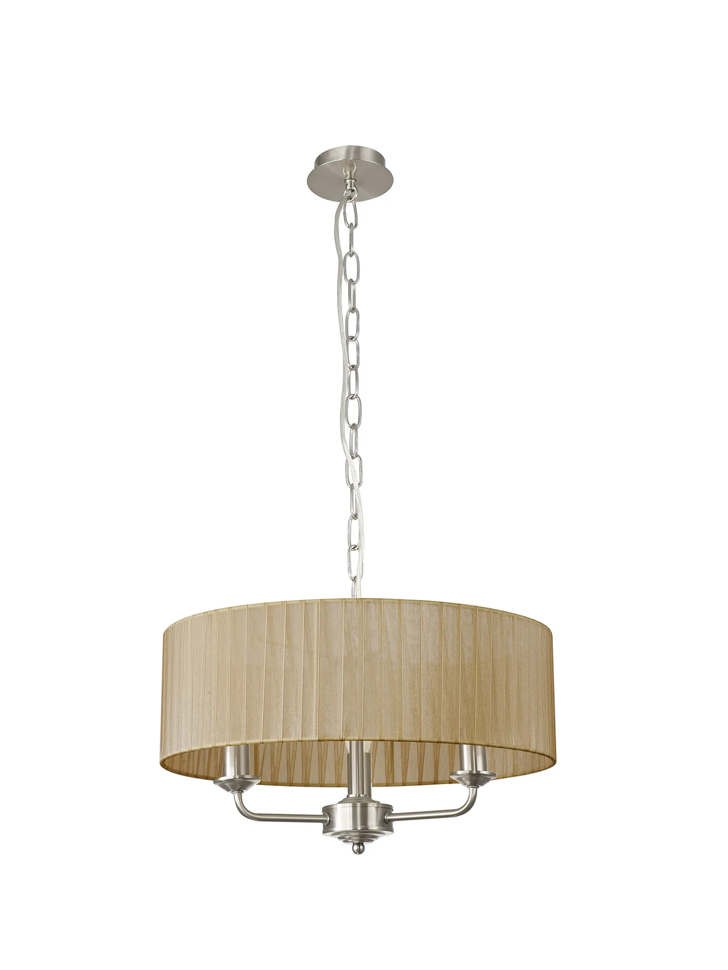 Banyan 3 Light Multi Arm Pendant With 45cm x 15cm Organza Shade Satin Nickel/Soft Bronze DK0877  Deco Banyan SN SB